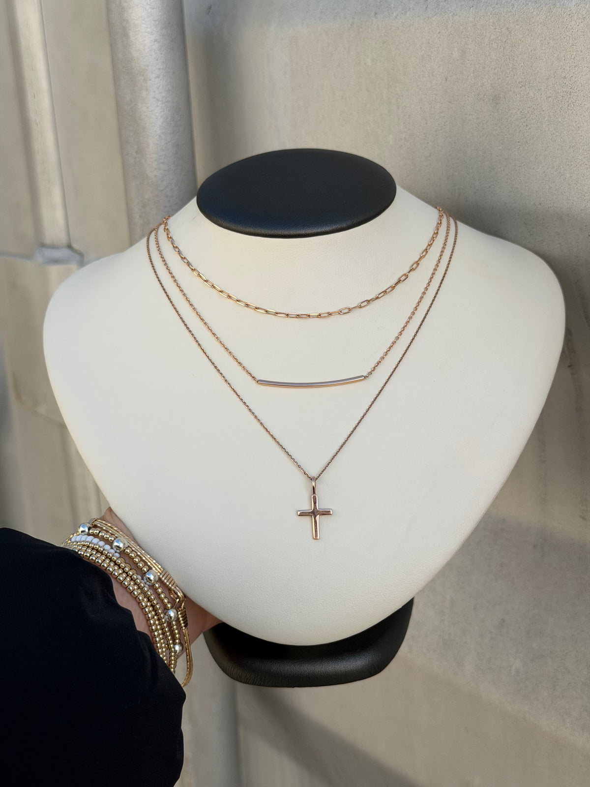 3T097P/1800 14K Rose Gold  Curved Bar Stackable Necklace 16"+2"  0