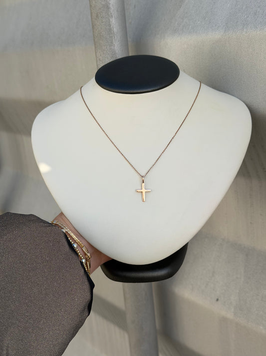 B-PD-019409 10K Rose Gold Cross Necklace - 16" + 2"