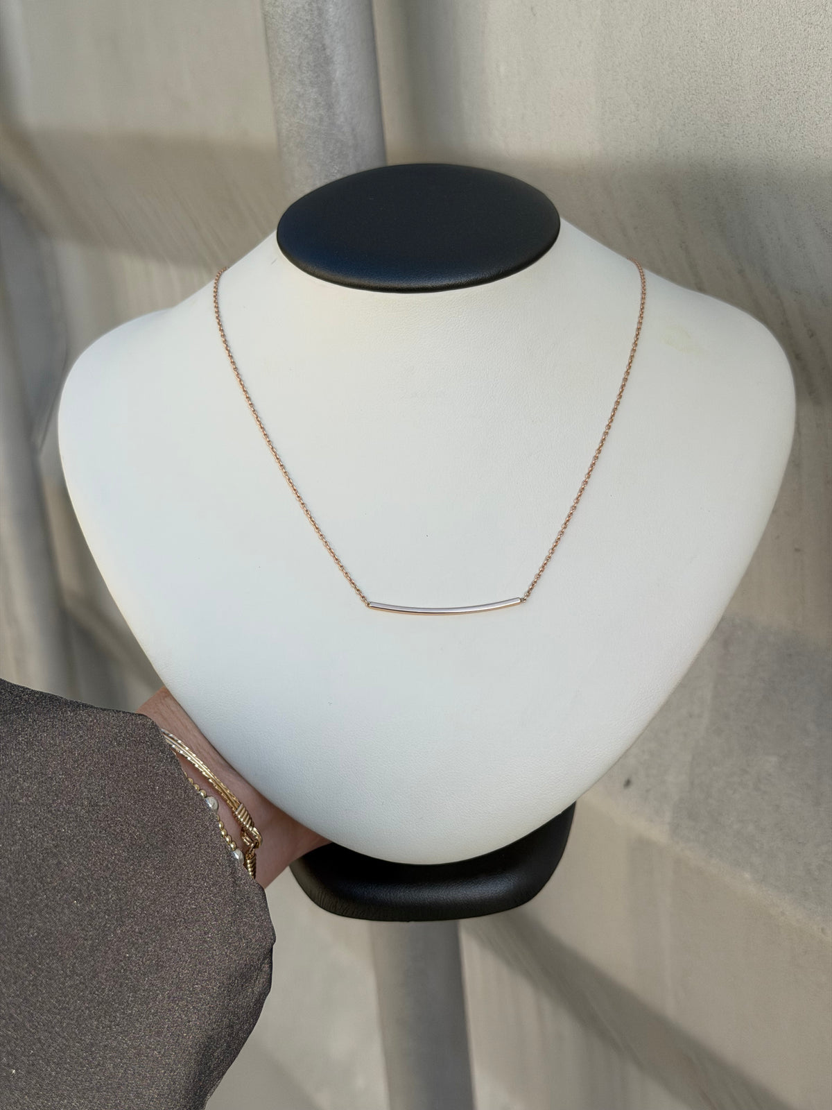 3T097P/1800 14K Rose Gold  Curved Bar Stackable Necklace 16"+2"  0