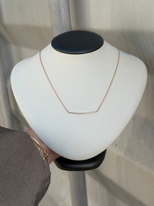 3T097P/1800 14K Rose Gold  Curved Bar Stackable Necklace 16"+2"  0