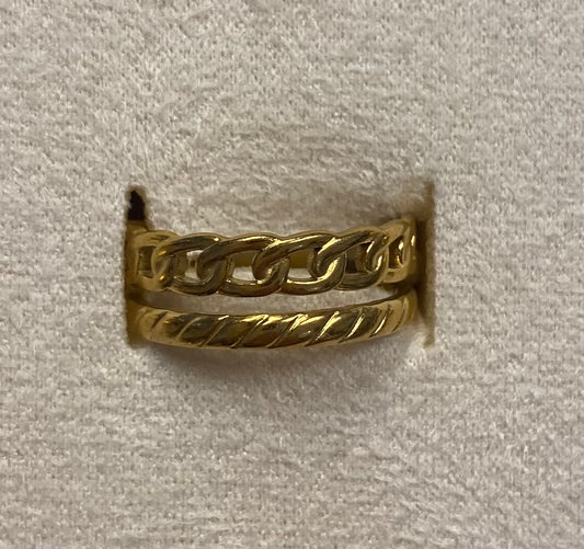 10158-15 Narelle 18K Yellow Gold Plated 2 Row Chain/Rope Adjustable Ring 0