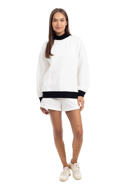 KDC-SET-450_WHT Katydid White & Black Duo Mockneck Sweatset 0
