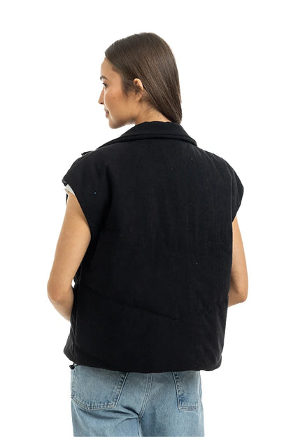 KDC-VST-19_BLK Katydid Black Corduroy Puffer Vest 0