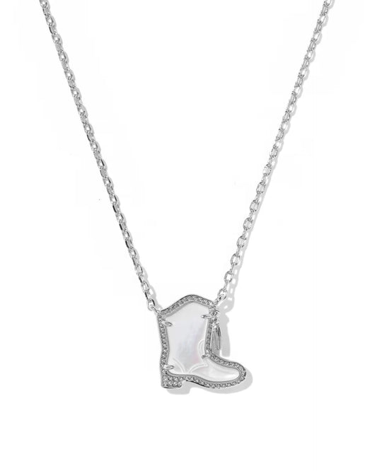 9608872885 Kendra Scott Drill Team Boot Rhodium Pendant Necklace Mother of Pearl 0