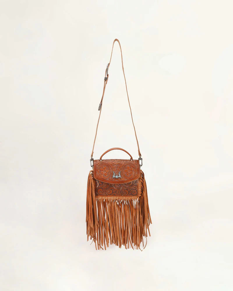 LW-SS25-013-CB Myra Loyal West Classic Flap Medium Tassle Bag Cowhide And Calfskin