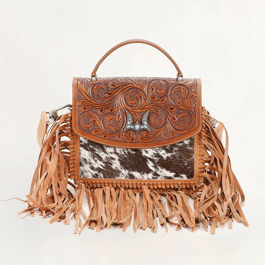 LW-SS25-013-CB Myra Loyal West Classic Flap Medium Tassle Bag Cowhide And Calfskin