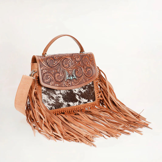 LW-SS25-013-CB Myra Loyal West Classic Flap Medium Tassle Bag Cowhide And Calfskin