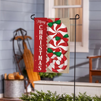 BFXKCGF26 Evergreen Peppermint Wishes Burlap Garden Flag 0
