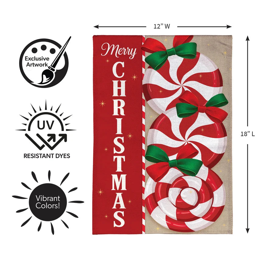 BFXKCGF26 Evergreen Peppermint Wishes Burlap Garden Flag 0