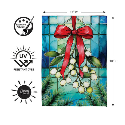 SXZNBGF26 Evergreen Stained Glass Mistletoe Suede Garden Flag 0