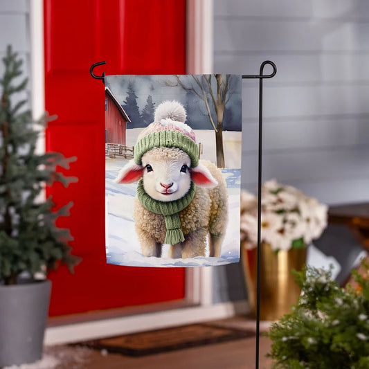 SXQW9GF26 Evergreen Holly Homestead Winter Lamb Suede Garden Flag 0