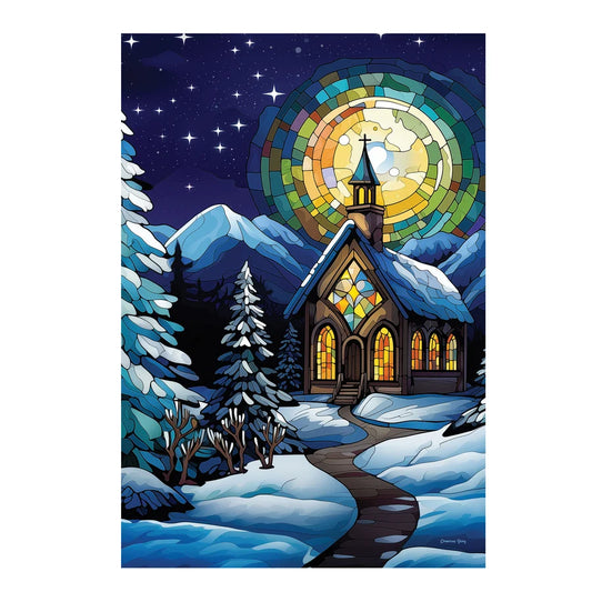 LUMFZHF26 Evergreen Stained Glass Church Lustre House Flag 0