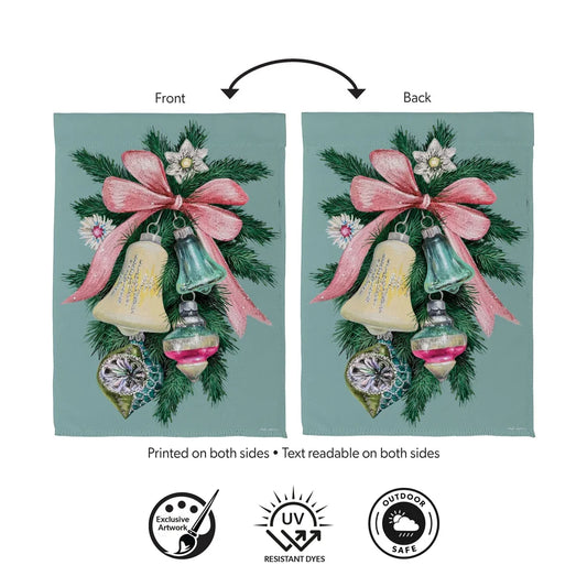 SXBMPGF26 Evergreen Pink Bow Bells Suede Garden Flag 0