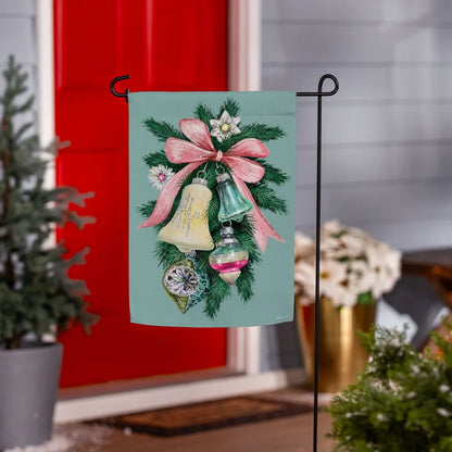 SXBMPGF26 Evergreen Pink Bow Bells Suede Garden Flag 0