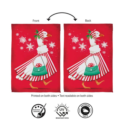 SXW2TGF26 Evergreen Prim Christmas Goose Suede Garden Flag 0