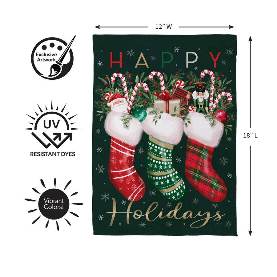 SXV2TGF26 Evergreen Festive Fun Stockings Suede Garden Flag 0