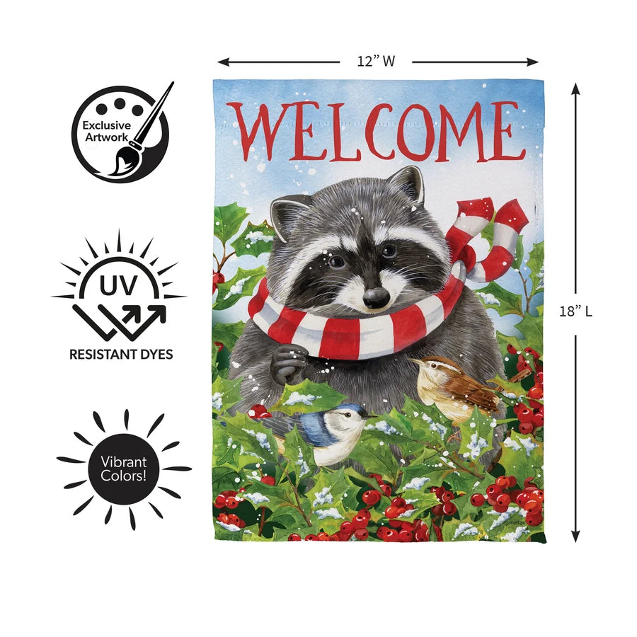SXK3YHF26 Evergreen Raccoon & Friends Suede Garden Flag 0