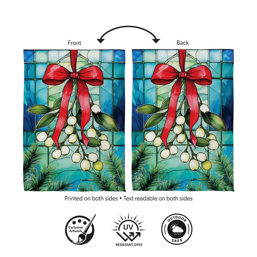 SXZNBGF26 Evergreen Stained Glass Mistletoe Suede Garden Flag 0