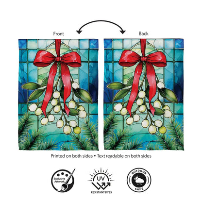 SXZNBGF26 Evergreen Stained Glass Mistletoe Suede Garden Flag 0