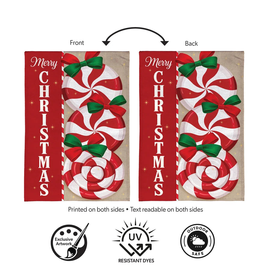 BFXKCGF26 Evergreen Peppermint Wishes Burlap Garden Flag 0
