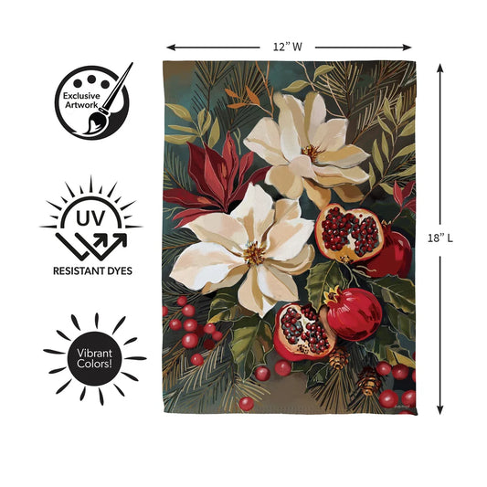 SXYP9GF26 Evergreen Magnolia Pomegranate Suede Garden Flag 0