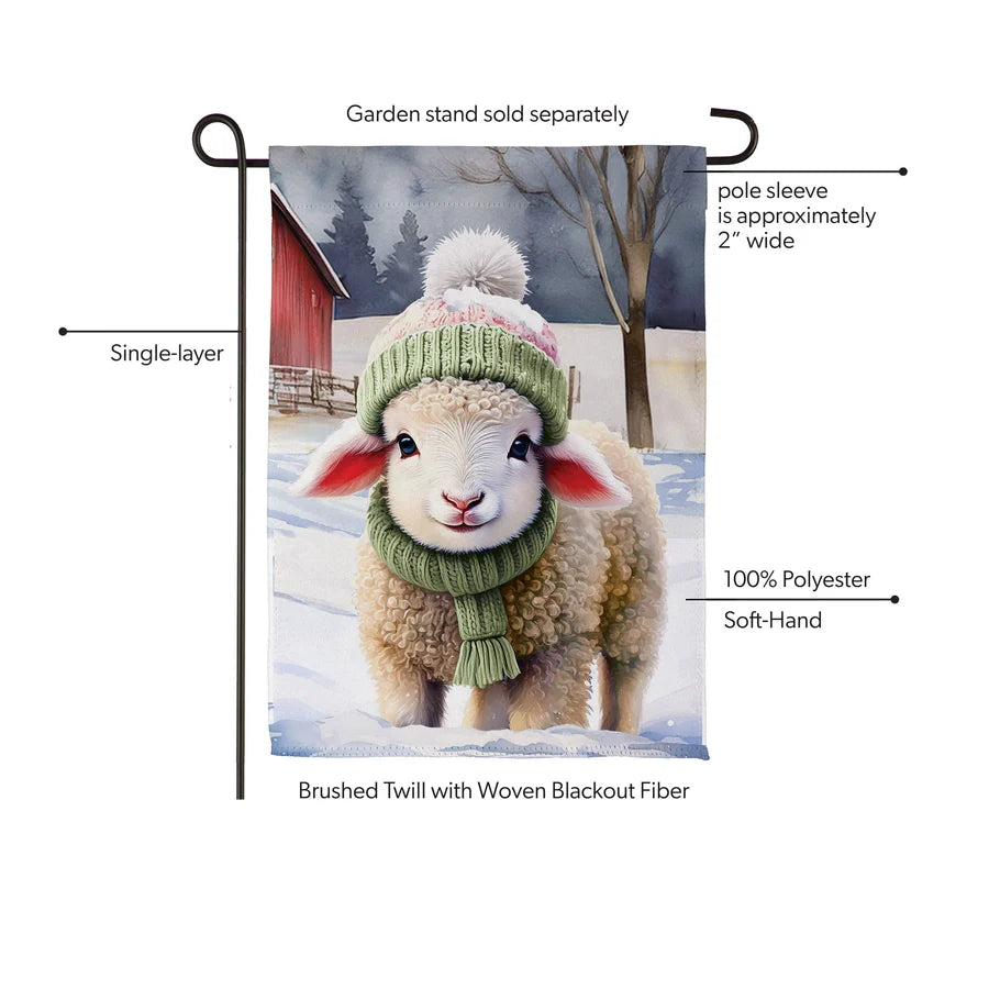 SXQW9GF26 Evergreen Holly Homestead Winter Lamb Suede Garden Flag 0