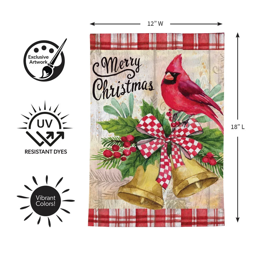 MFCPFGF26 Evergreen Christmas Bells Cardinal Moire Garden Flag 0
