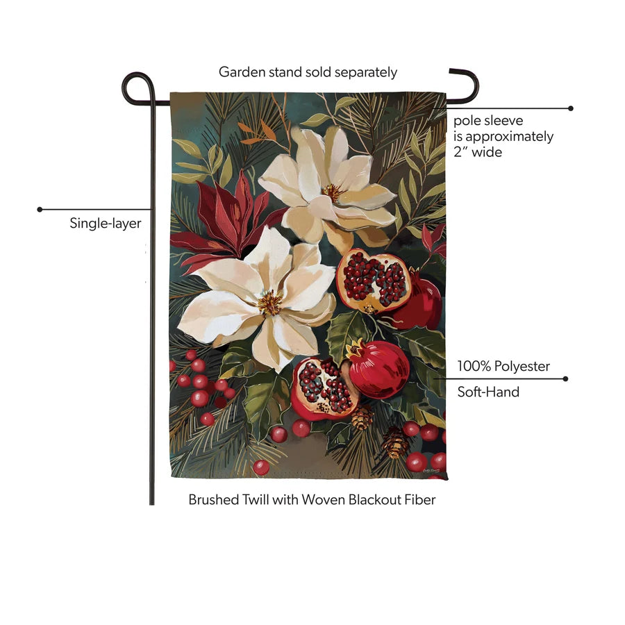 SXYP9GF26 Evergreen Magnolia Pomegranate Suede Garden Flag 0