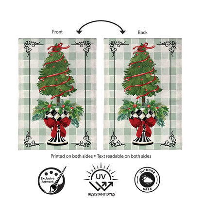 BFRVBGF26 Evergreen Christmas Checkered Topiary Burlap Garden Flag 0