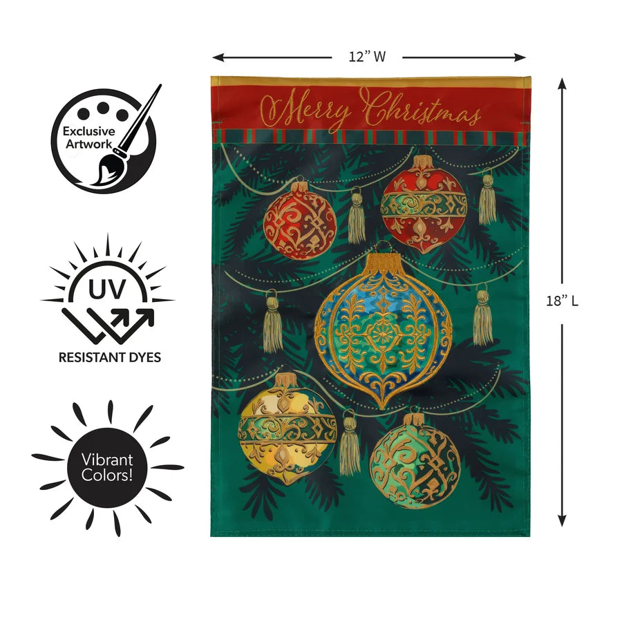 AP7CKGF26 Evergreen Merry Christmas Ornaments Applique Garden Flag 0