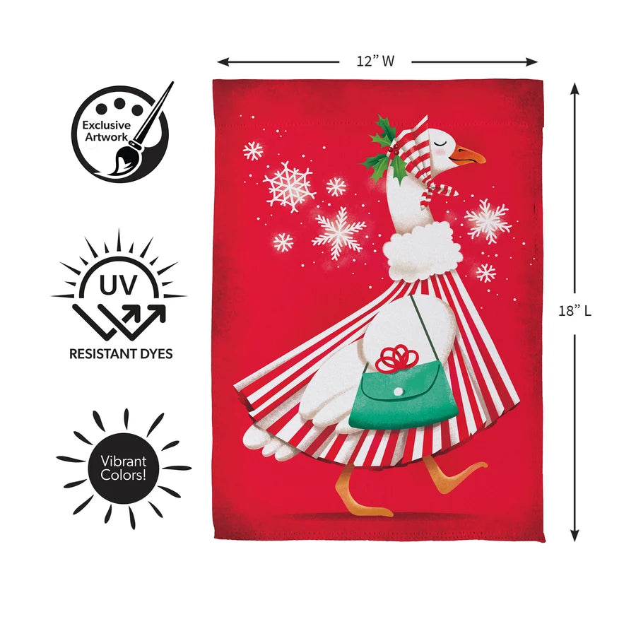 SXW2TGF26 Evergreen Prim Christmas Goose Suede Garden Flag 0