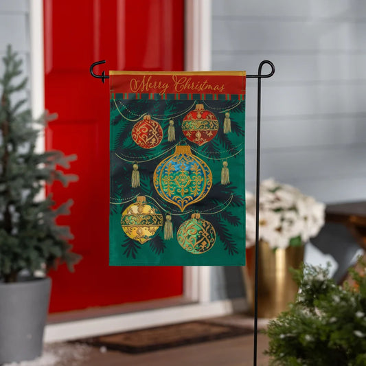 AP7CKGF26 Evergreen Merry Christmas Ornaments Applique Garden Flag 0