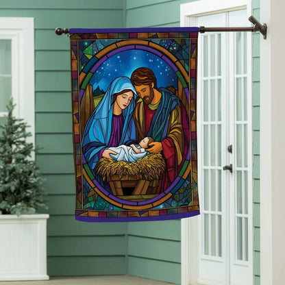 SXYGQGF26 Evergreen Stained Glass Holy Night Suede Garden Flag 0