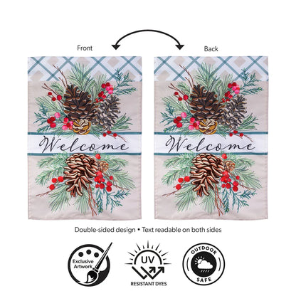 AP5S6HF26 Evergreen Winter Pinecones Applique House Flag 0