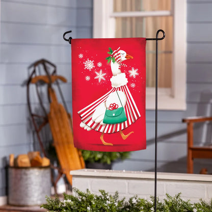 SXW2TGF26 Evergreen Prim Christmas Goose Suede Garden Flag 0