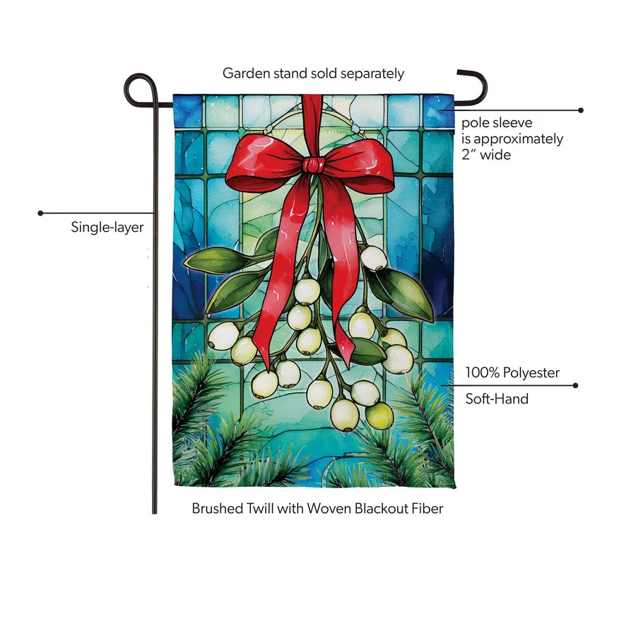 SXZNBGF26 Evergreen Stained Glass Mistletoe Suede Garden Flag 0
