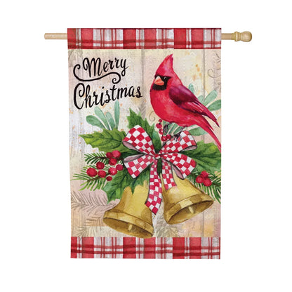 MFB47HF26 Evergreen Christmas Bells Cardinal Moire House Flag 0
