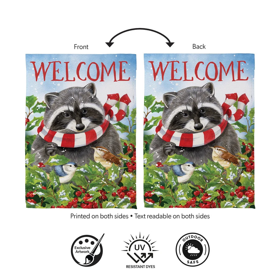 SXK3YHF26 Evergreen Raccoon & Friends Suede Garden Flag 0
