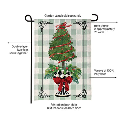 BFRVBGF26 Evergreen Christmas Checkered Topiary Burlap Garden Flag 0