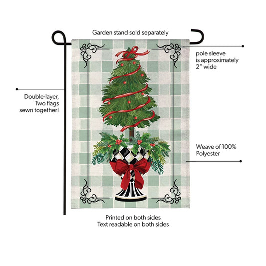 BFRVBGF26 Evergreen Christmas Checkered Topiary Burlap Garden Flag 0