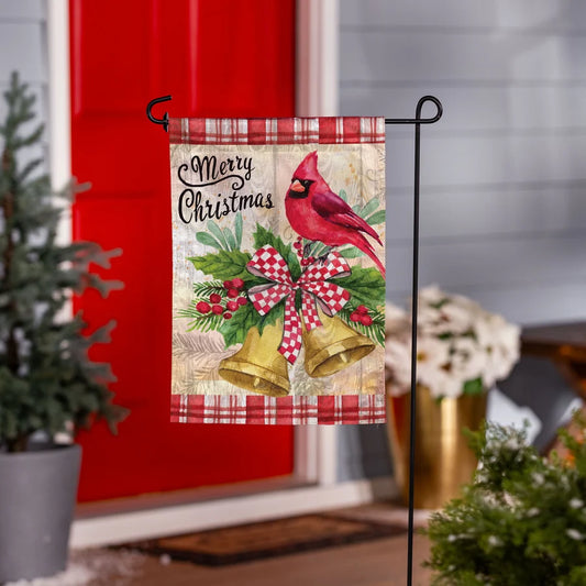 MFCPFGF26 Evergreen Christmas Bells Cardinal Moire Garden Flag 0