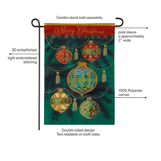 AP7CKGF26 Evergreen Merry Christmas Ornaments Applique Garden Flag 0