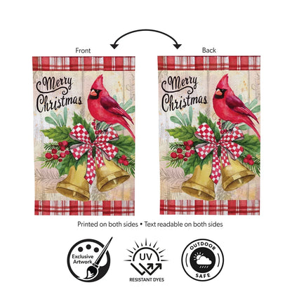 MFCPFGF26 Evergreen Christmas Bells Cardinal Moire Garden Flag 0