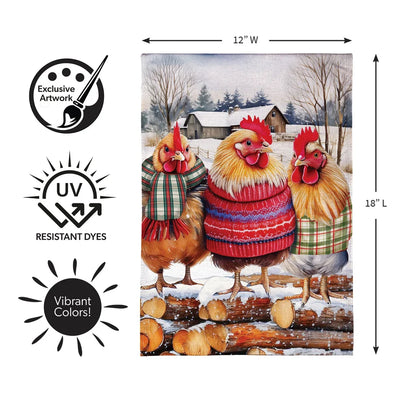 BF463GF26 Evergreen Holly Homestead Cozy Hens Burlap Garden Flag 0