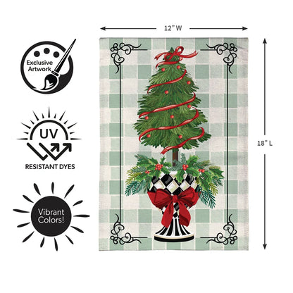 BFRVBGF26 Evergreen Christmas Checkered Topiary Burlap Garden Flag 0