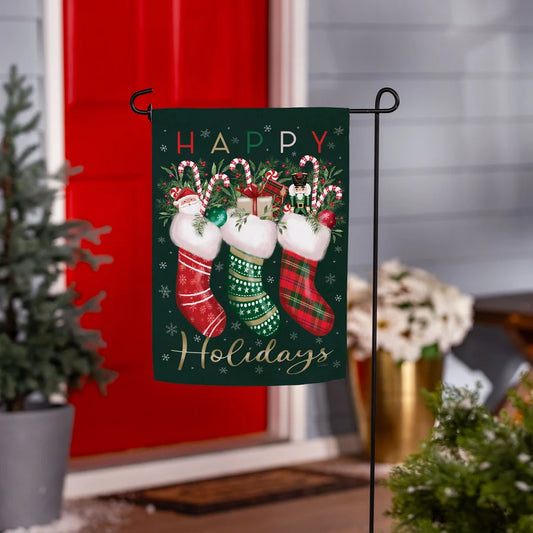 SXV2TGF26 Evergreen Festive Fun Stockings Suede Garden Flag 0