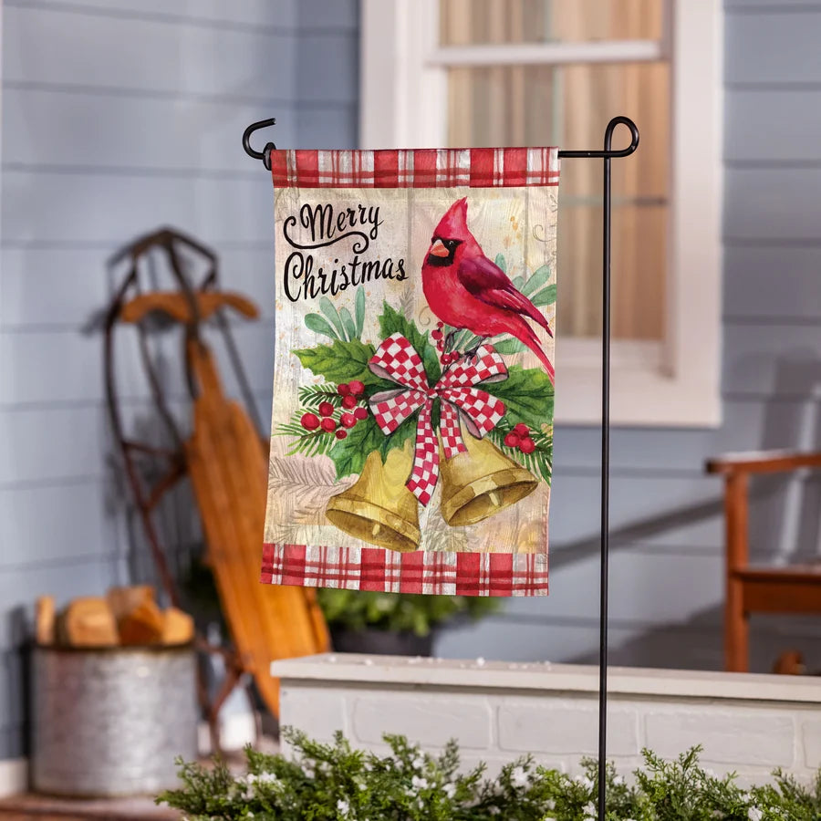 MFCPFGF26 Evergreen Christmas Bells Cardinal Moire Garden Flag 0