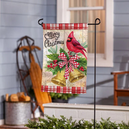 MFCPFGF26 Evergreen Christmas Bells Cardinal Moire Garden Flag 0
