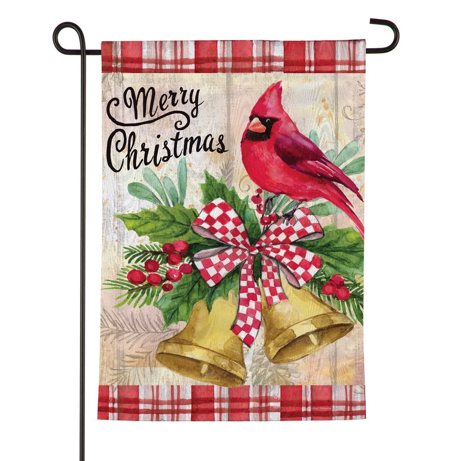 MFCPFGF26 Evergreen Christmas Bells Cardinal Moire Garden Flag 0