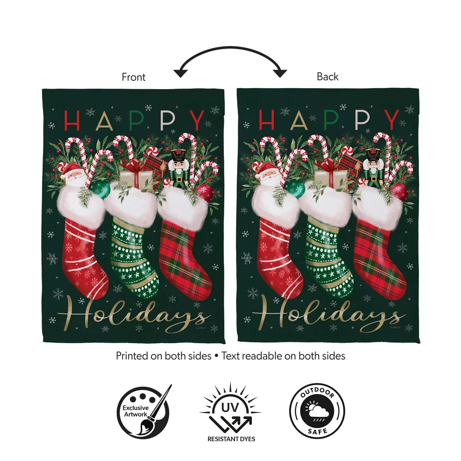 SXV2TGF26 Evergreen Festive Fun Stockings Suede Garden Flag 0